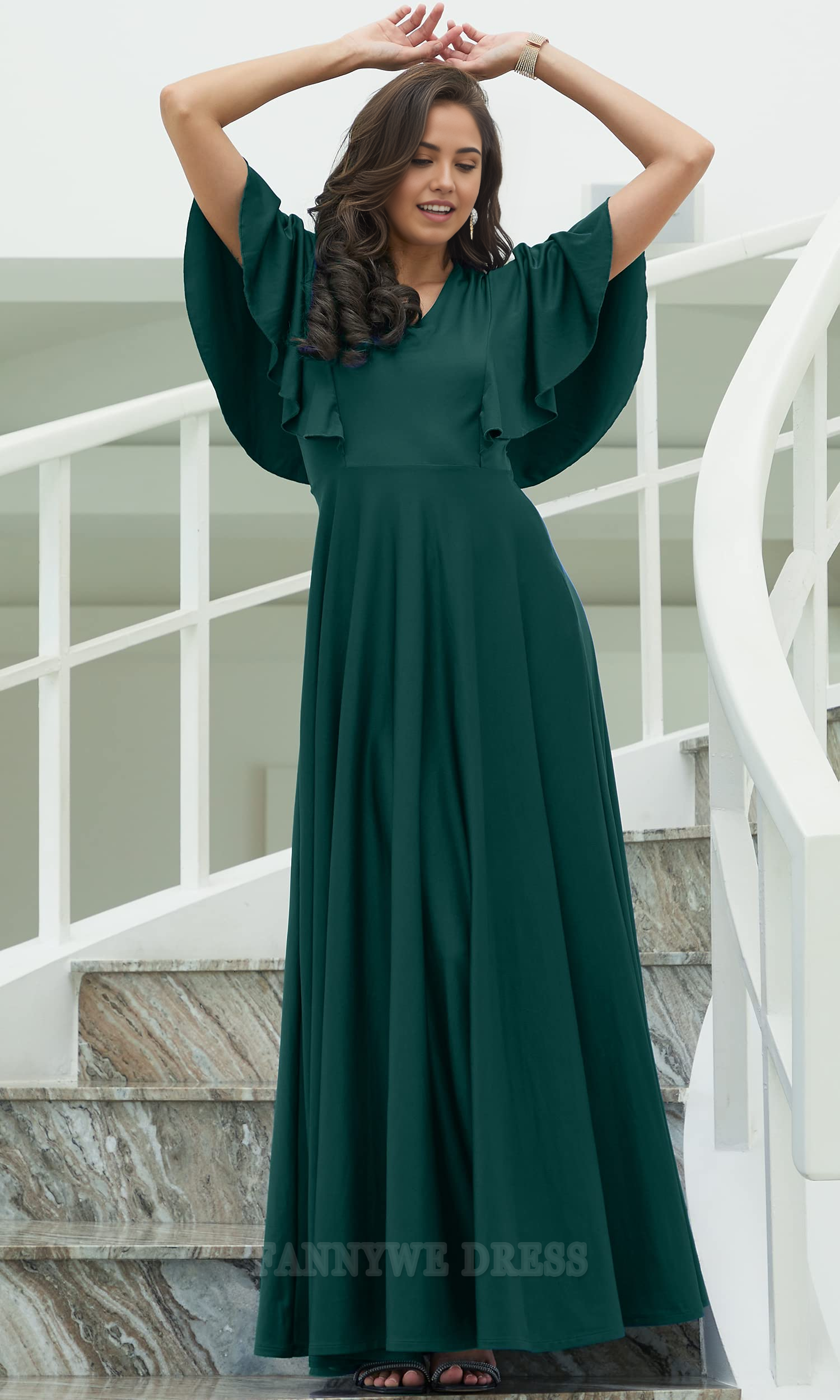 Vestido formal largo elegante con escote en V y corte A para dama de honor, vestido de noche, vestido de fiesta
